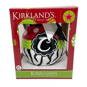 Kirkland's Monogrammed "C" Ornament 4" Round Glass Christmas Tree With Bow NIB